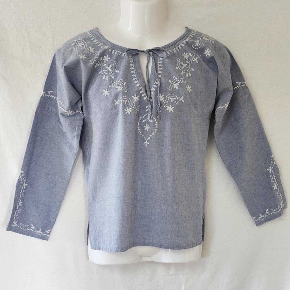 Vintage Ruff Hewn Light Blue Long sleeve Peasant Blouse Women's Size 4-6 - Picture 2 of 12